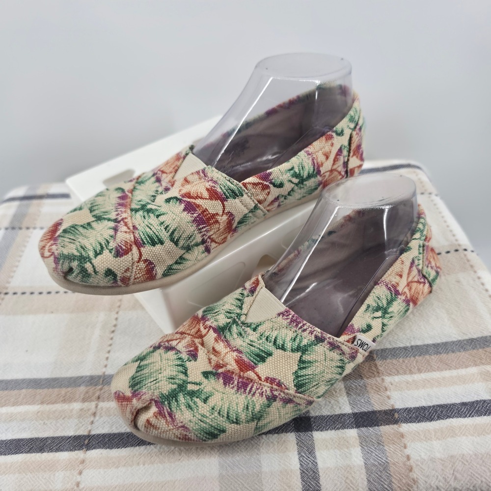 TOMS Classic Alpargata Tropical Leaf Canvas Slip On Shoes Womens 9.5 Green
